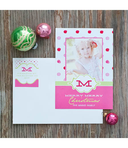 Polka Dot Printable Holiday Photo Card - Pink and Lime